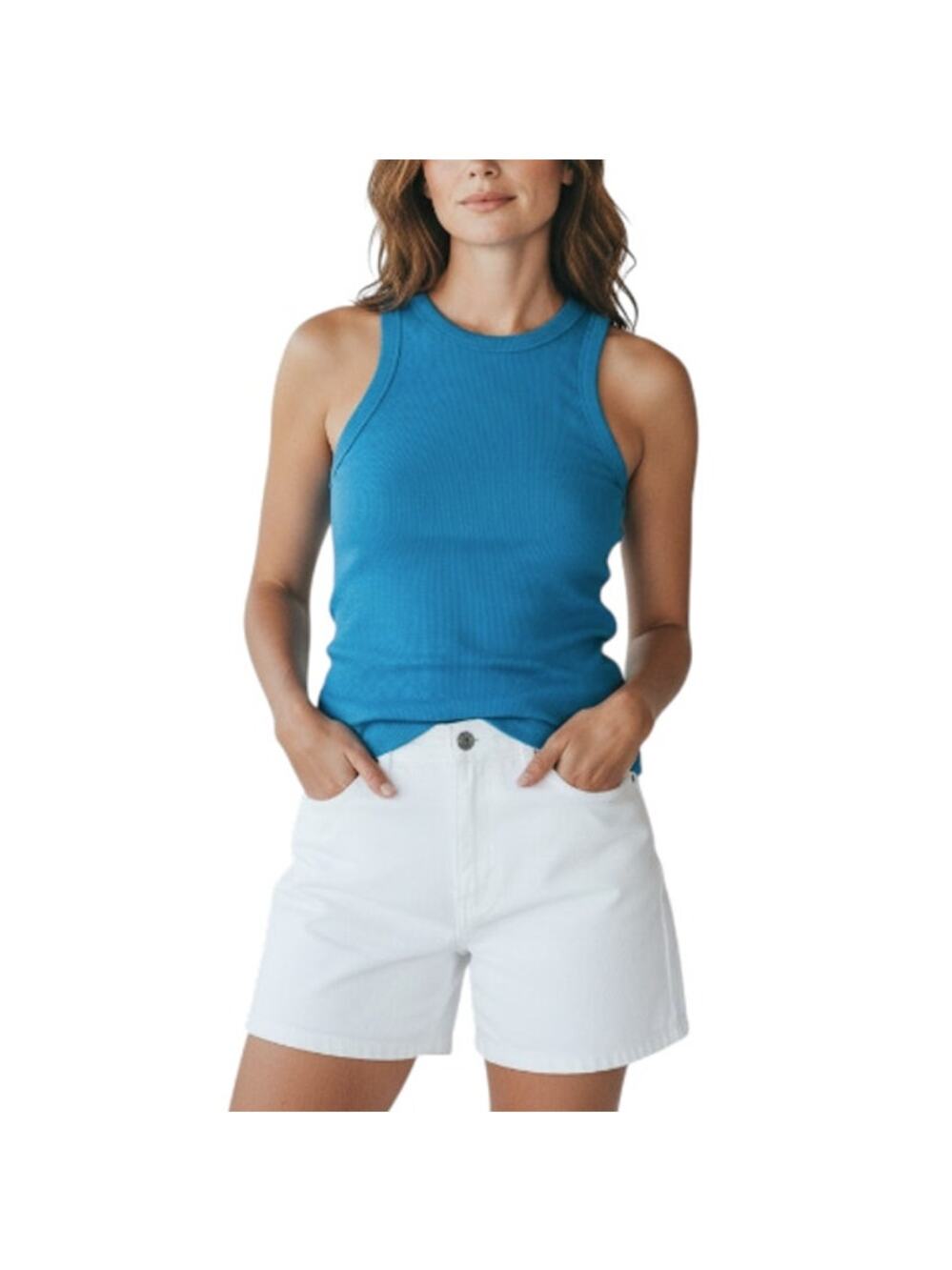 ARAMINTA JAMES Everyday Knit Tank Top Women 10/M Blue Resort City Travel NWT